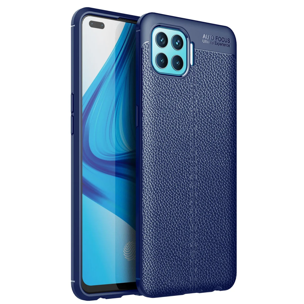 Reno 4 Lite Auto Focus Deri Kılıf - Lacivert Premium Telefon Kılıfı