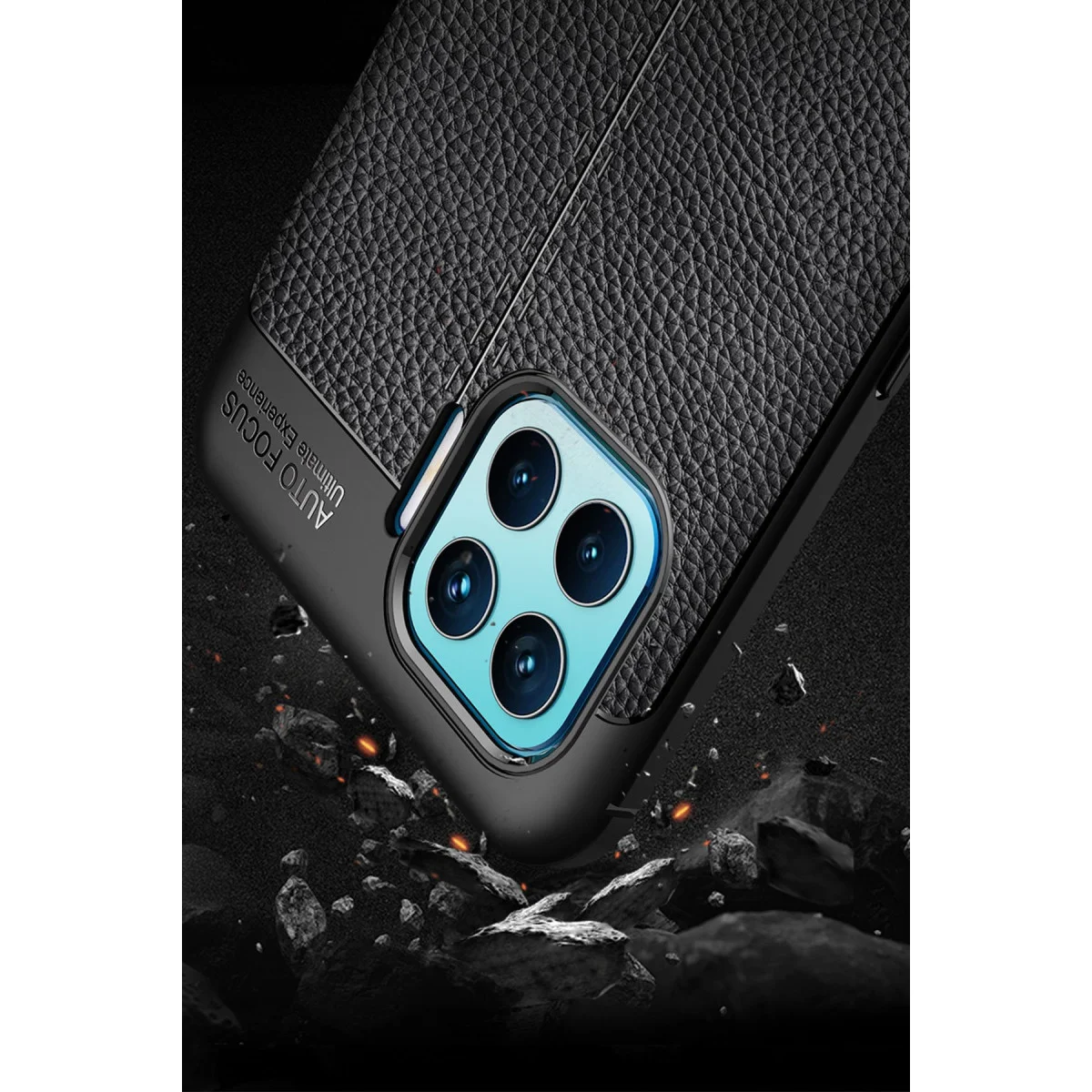 Reno 4 Lite Auto Focus Kılıf - Kırmızı TPU Deri Dokulu Korumalı Kapak