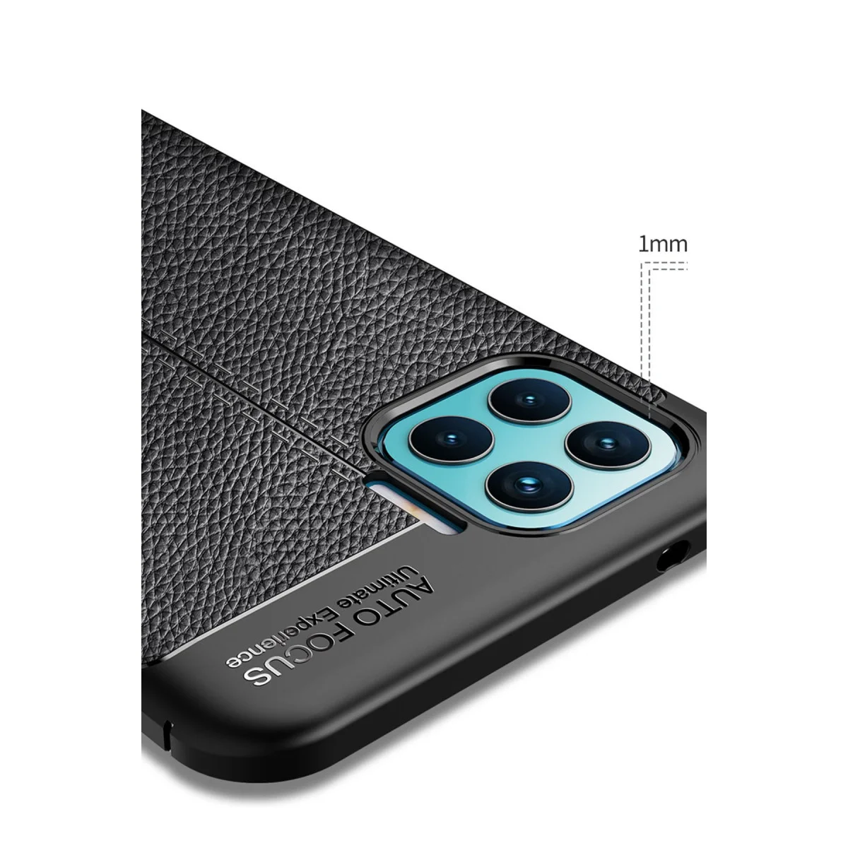 Reno 4 Lite Auto Focus Kılıf - Kırmızı TPU Deri Dokulu Korumalı Kapak