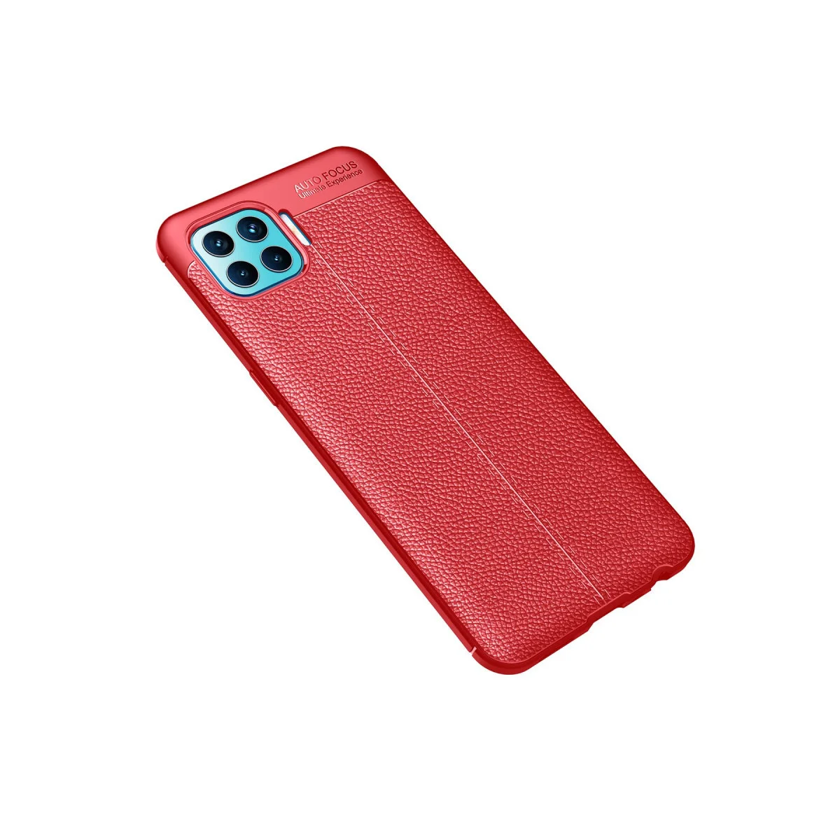 Reno 4 Lite Auto Focus Kılıf - Kırmızı TPU Deri Dokulu Korumalı Kapak