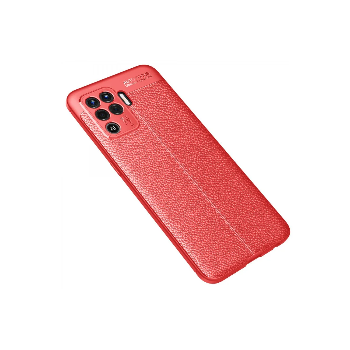 Reno 5 Lite Auto Focus Kılıf - Kırmızı Deri Dokulu Premium Korumalı Kılıf