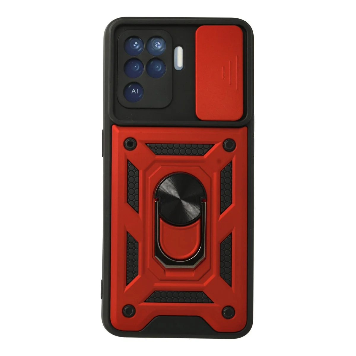 Reno 5 Lite Kılıf Silikon - Pars Lens Yüzüklü Kamera Kalkanı Kırmızı