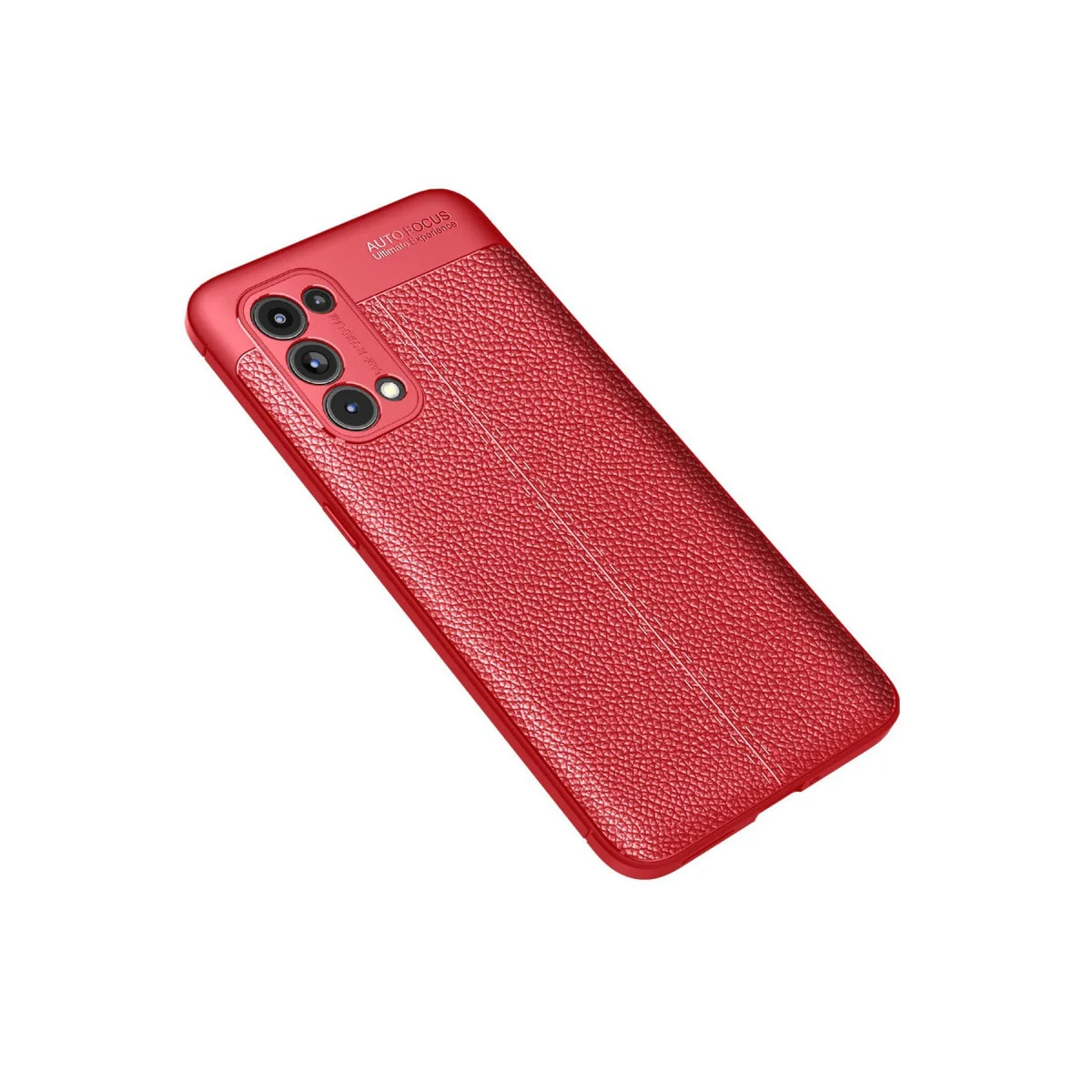Reno 5 Pro Kılıf Auto Focus - TPU Kırmızı Deri Dokulu Darbe Korumalı Kapak