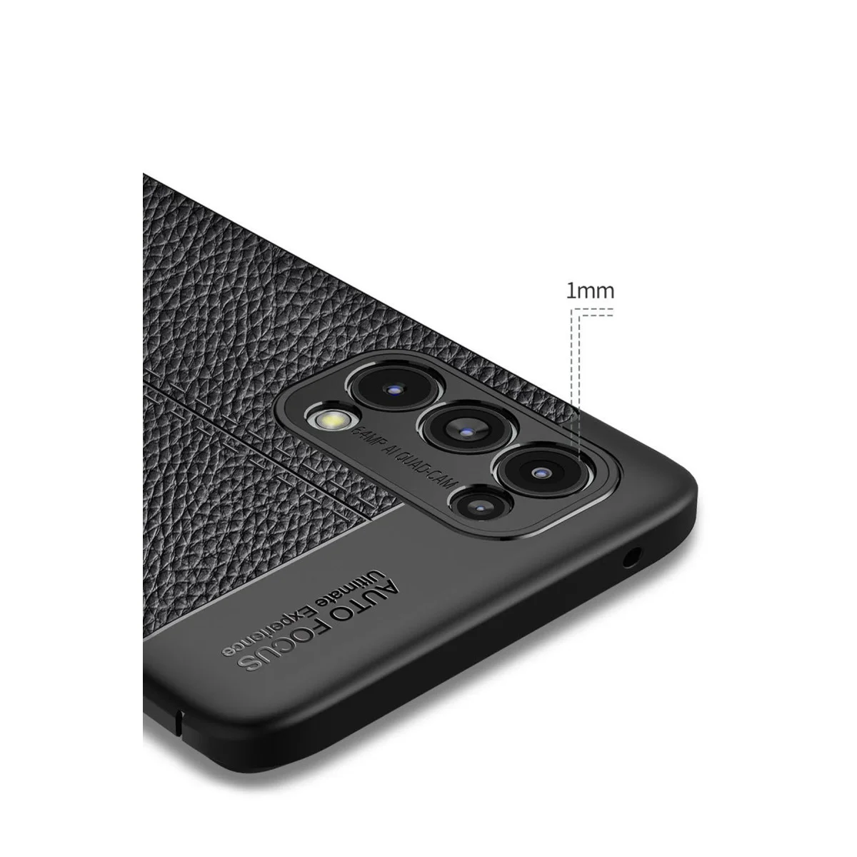Reno 5 Pro Kılıf Auto Focus - Lacivert Deri Dokulu Korumalı