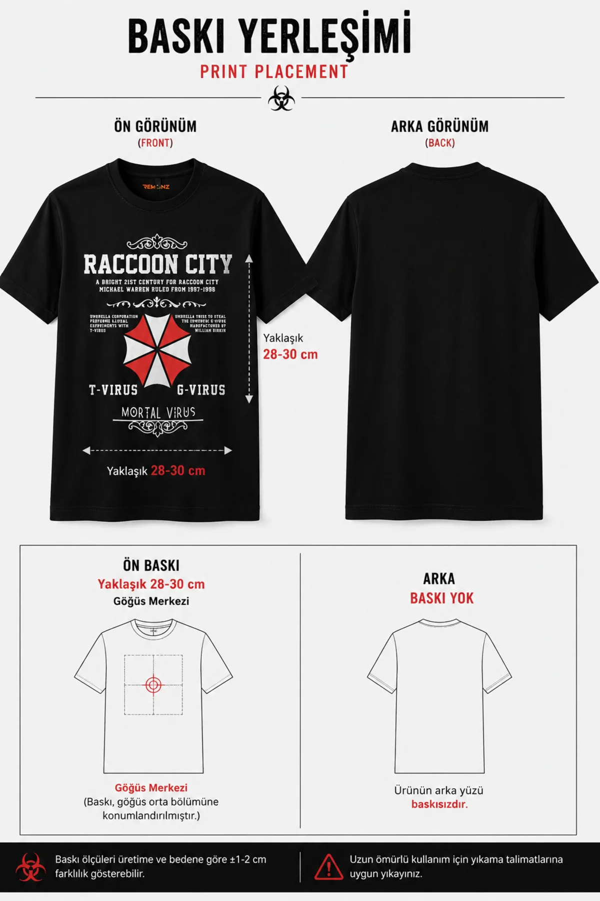 Resident Evil Raccoon City T-Virus Baskılı Unisex Regular Siyah Tişört – %100 Pamuk