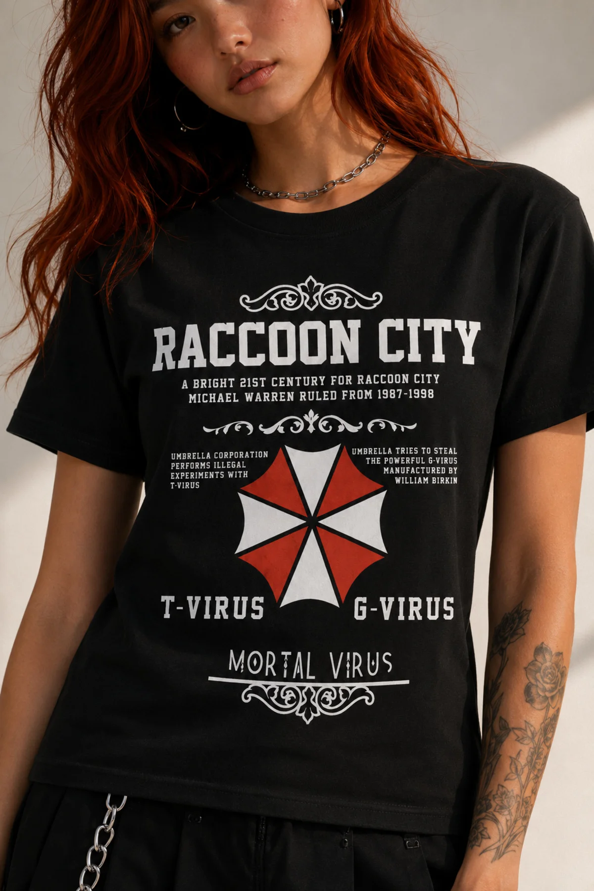 Resident Evil Raccoon City T-Virus Baskılı Unisex Regular Siyah Tişört – %100 Pamuk