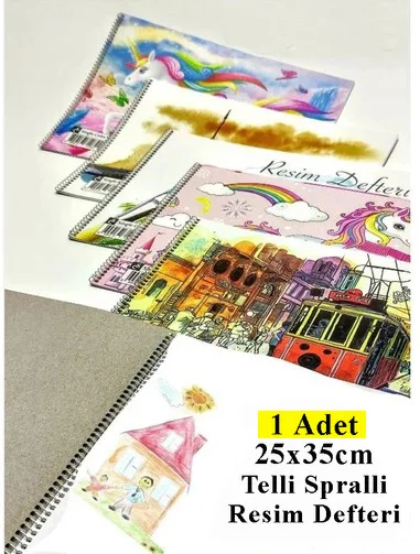 Resim Defteri 15 Yaprak 25x35 cm Orta Boy Telli Resim Defteri Karton Kapak - 1 Adet