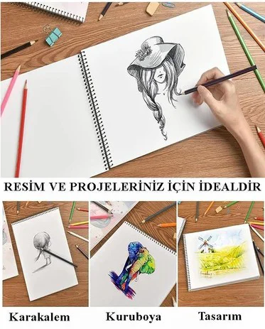 Resim Defteri 15 Yaprak 25x35 cm Orta Boy Telli Resim Defteri Karton Kapak - 1 Adet