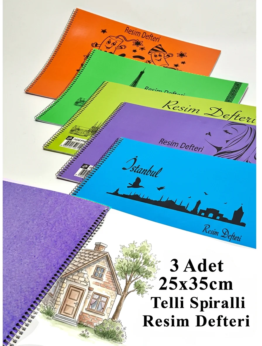 Resim Defteri Plastik Kapak 25 Yaprak 25x35 cm Orta Boy Telli Defter PP Kapak - 3 Adet Fiyatı, Yorumları ve Özellikleri