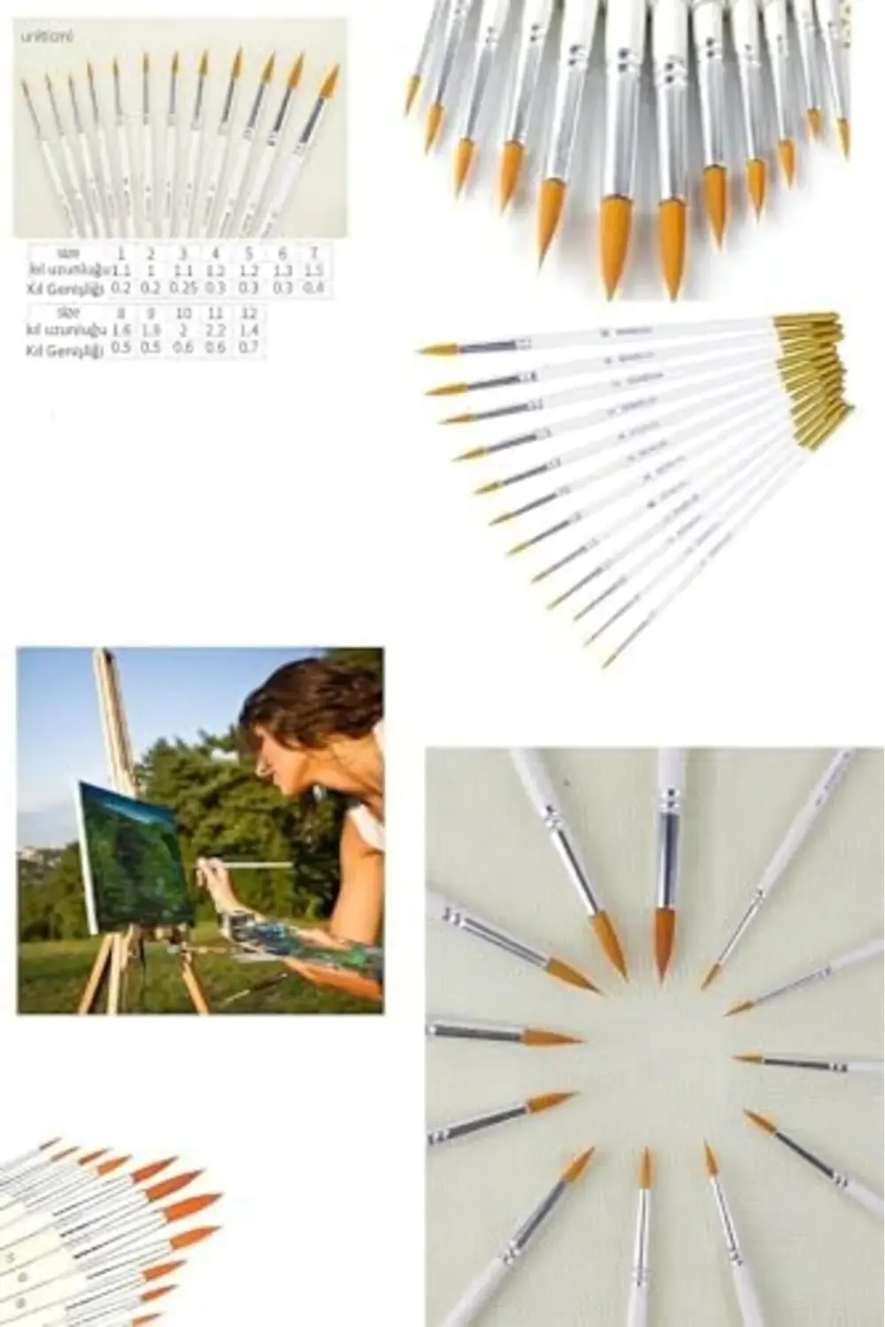 Resim Fırçası 12 Parça Sanat Akrilik Yağlıboya Fırça Seti 1175260