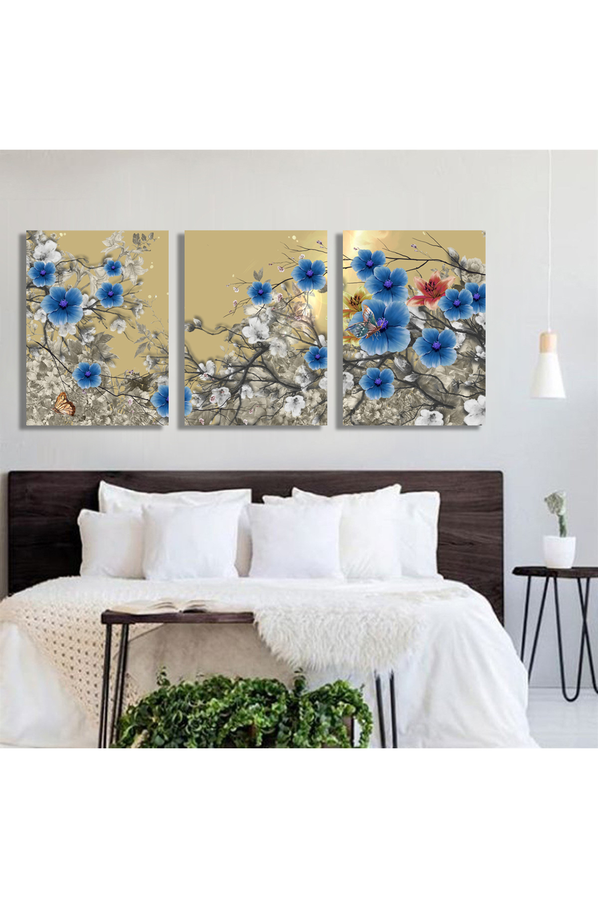 Korkmazkanvas Resim Koleksiyonu Modern Soyut Sanat Renkli Çiçekler Boyama, 3'Lü