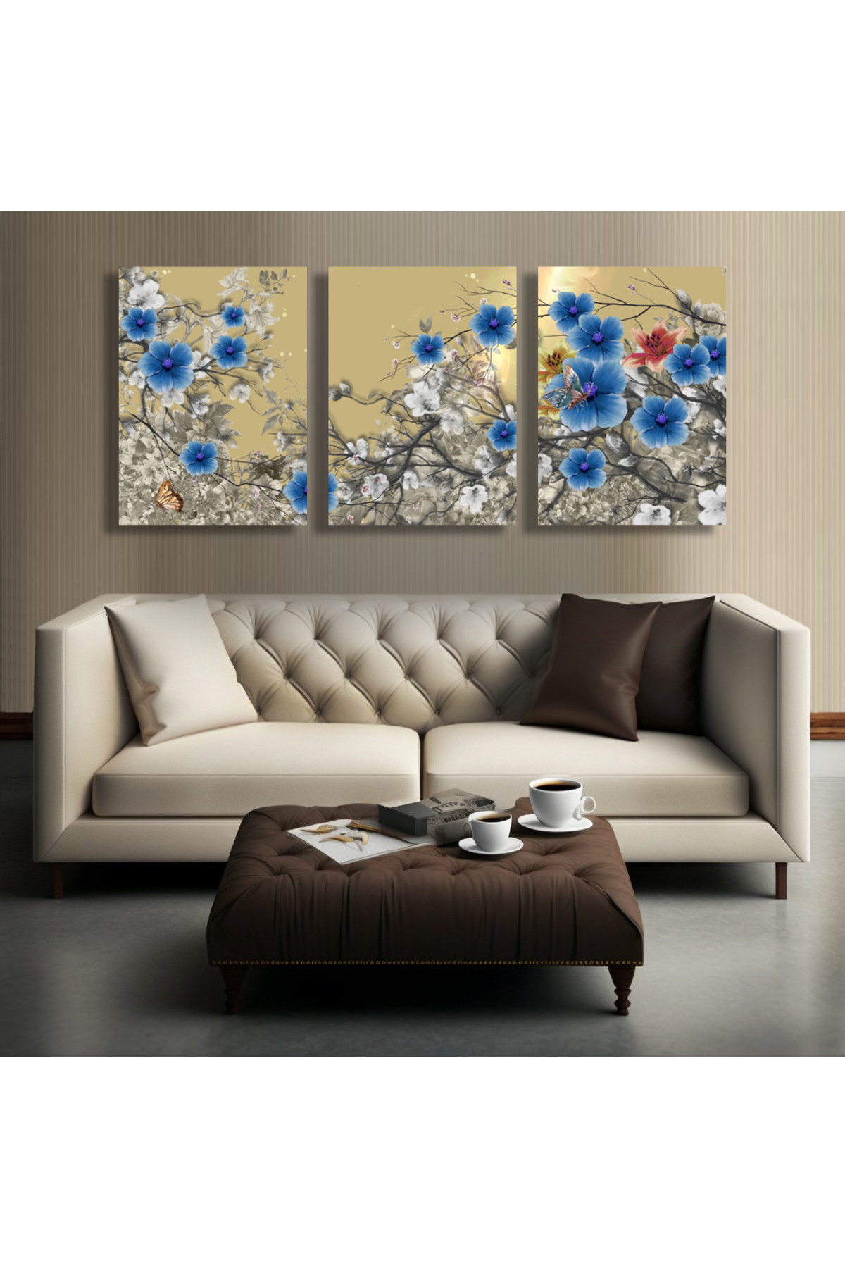 Korkmazkanvas Resim Koleksiyonu Modern Soyut Sanat Renkli Çiçekler Boyama, 3'Lü