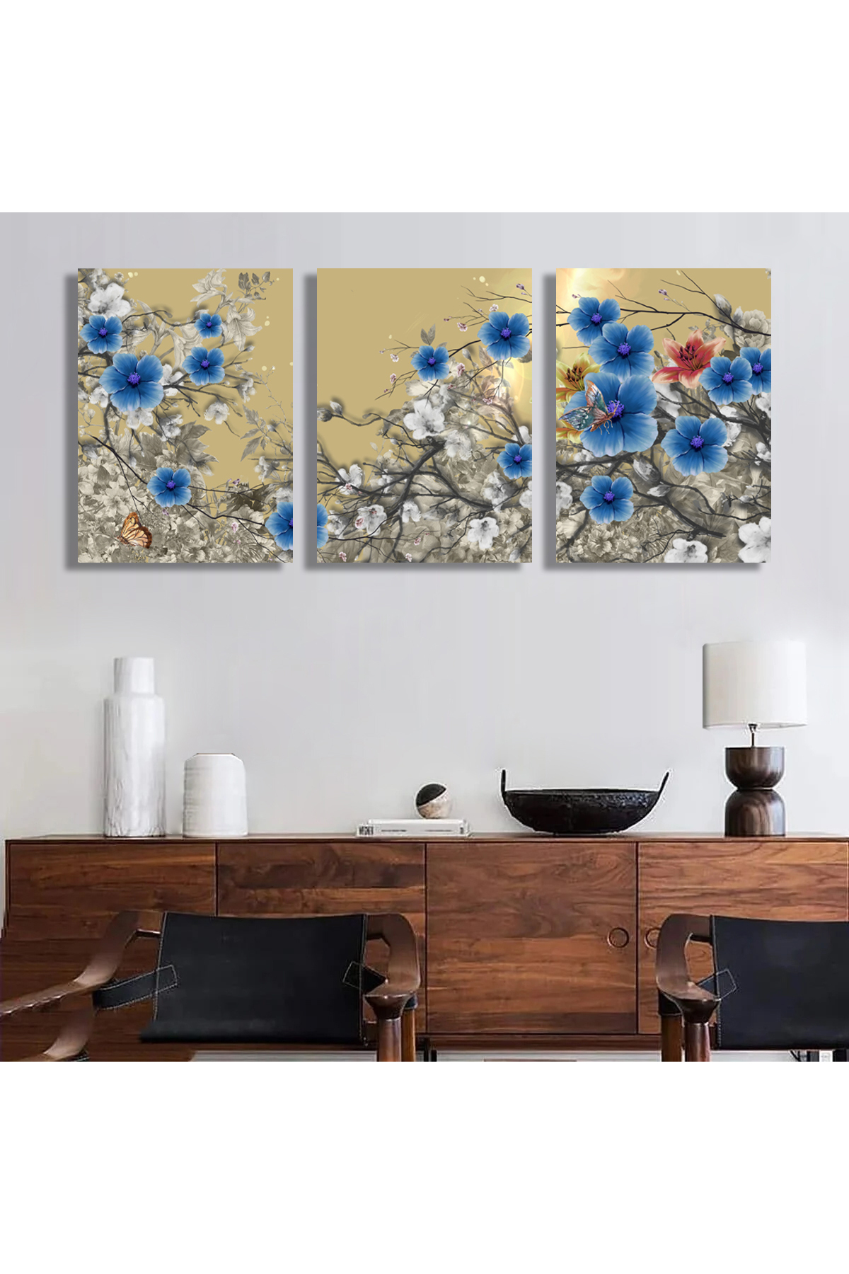 Korkmazkanvas Resim Koleksiyonu Modern Soyut Sanat Renkli Çiçekler Boyama, 3'Lü