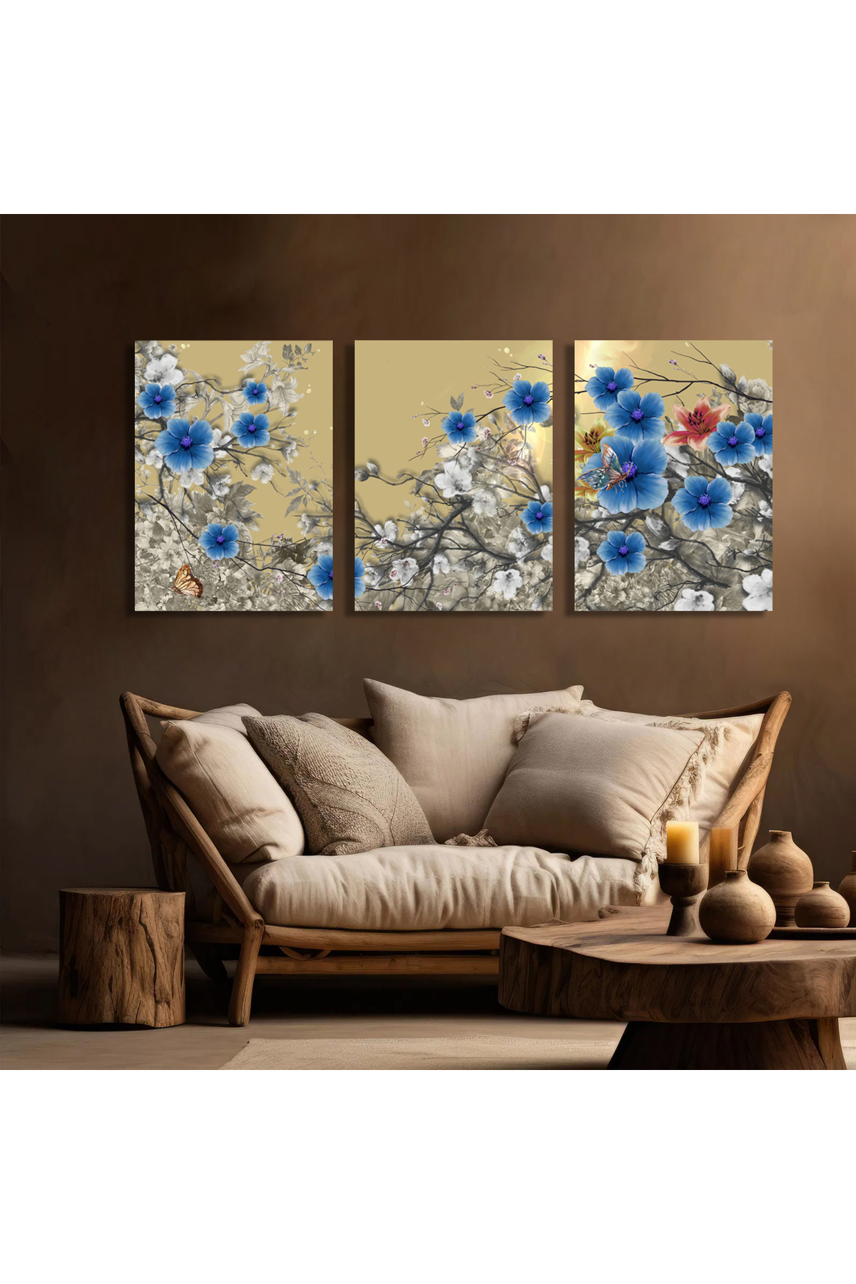 Korkmazkanvas Resim Koleksiyonu Modern Soyut Sanat Renkli Çiçekler Boyama, 3'Lü