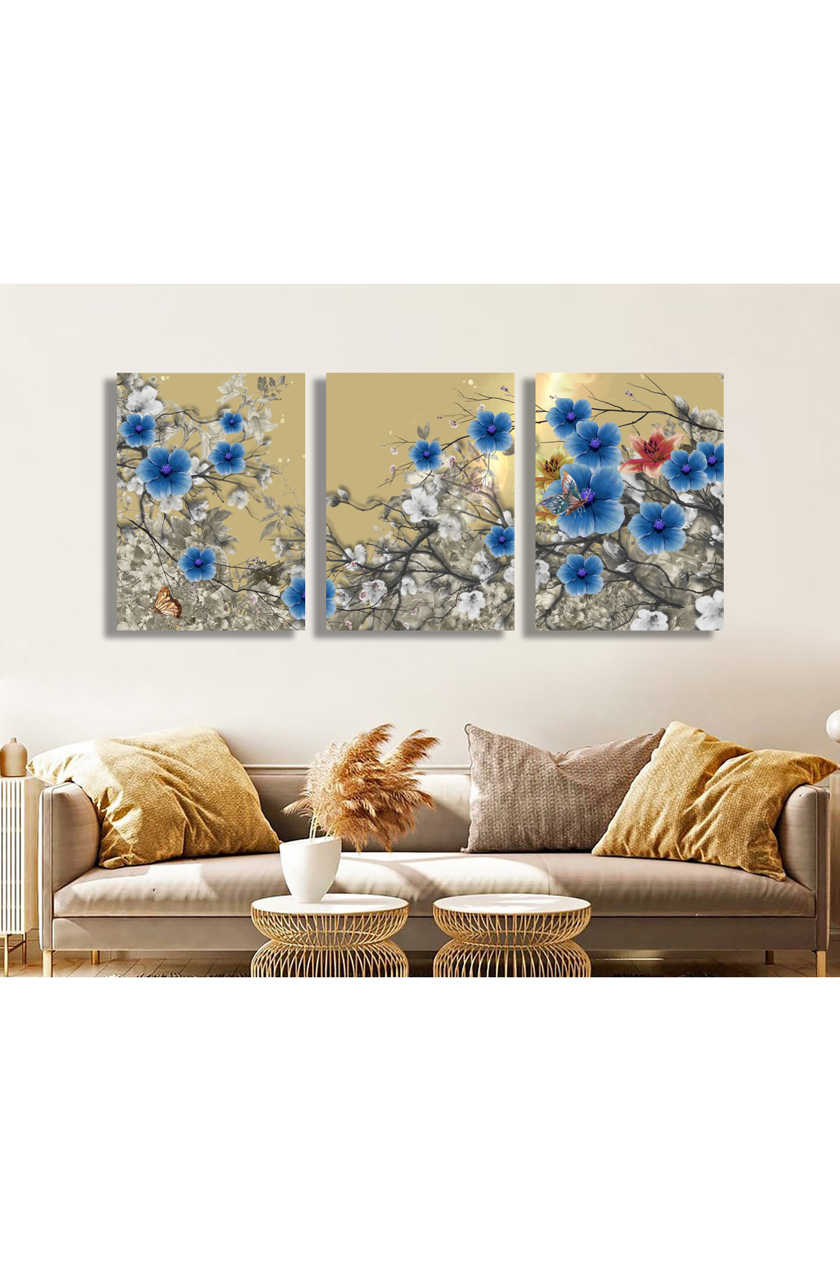 Korkmazkanvas Resim Koleksiyonu Modern Soyut Sanat Renkli Çiçekler Boyama, 3'Lü