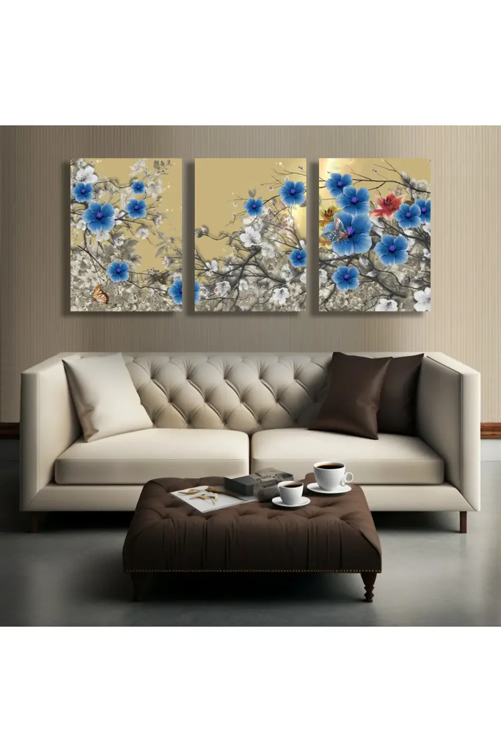 Resim koleksiyonu modern soyut sanat renkli çiçekler boyama, 3'lü