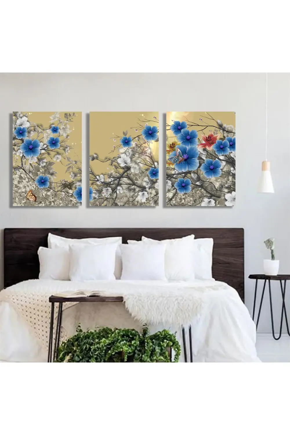 Resim koleksiyonu modern soyut sanat renkli çiçekler boyama, 3'lü