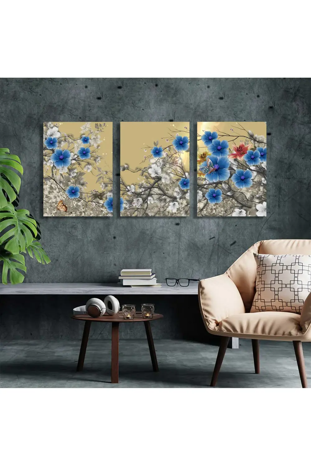 Resim koleksiyonu modern soyut sanat renkli çiçekler boyama, 3'lü