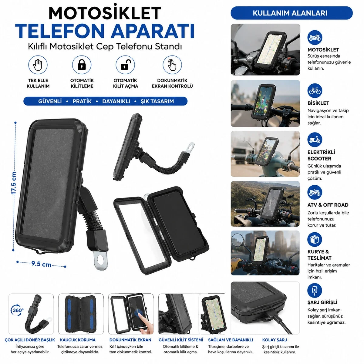 Resistant Bike Motorsiklet Telefon Tutucu 5.5 İnç - 6.2 İnç Bx40 Fiyatı, Yorumları ve Özellikleri