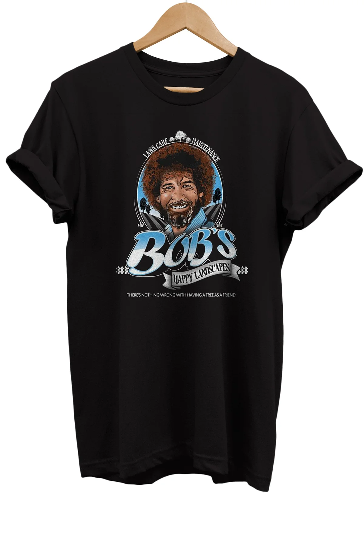 Ressam Bob Ross Baskılı %100 Pamuk Basic T-shirt Normal Beden Tişört