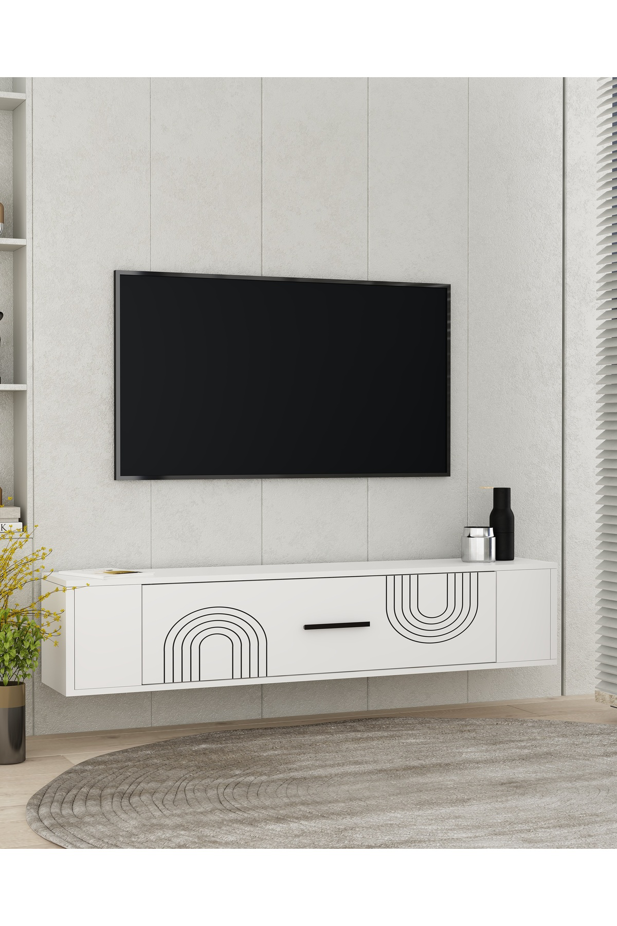 Cantek Dizayn Restol2ct Duvara Montaj Tv Sehpasi Beyaz-Beyaz