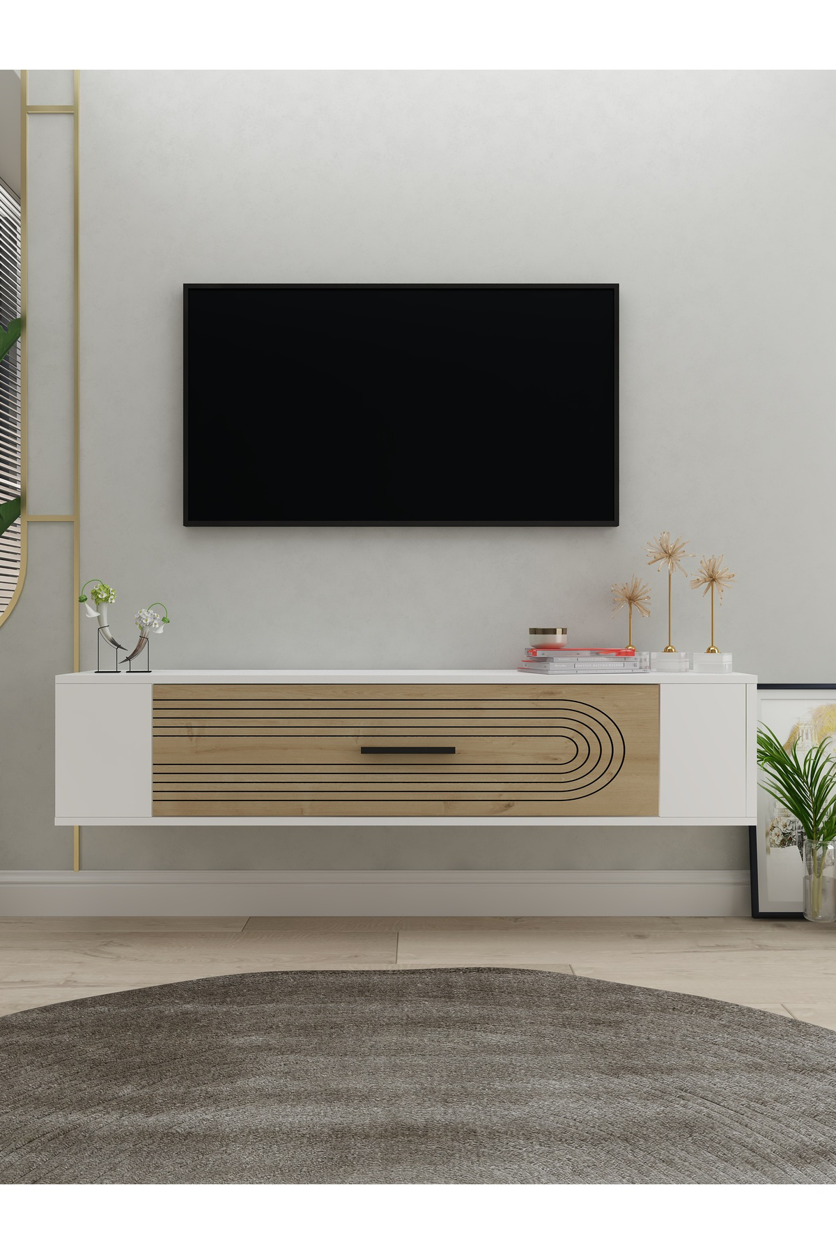 Cantek Dizayn Restol3ct Duvara Montaj Tv Sehpasi Beyaz-Safirmeşe