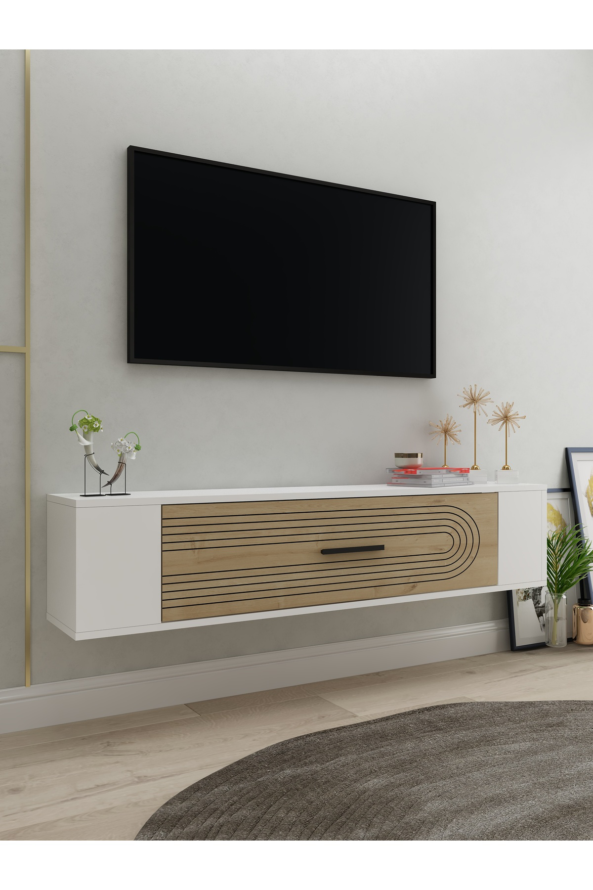 Cantek Dizayn Restol3ct Duvara Montaj Tv Sehpasi Beyaz-Safirmeşe