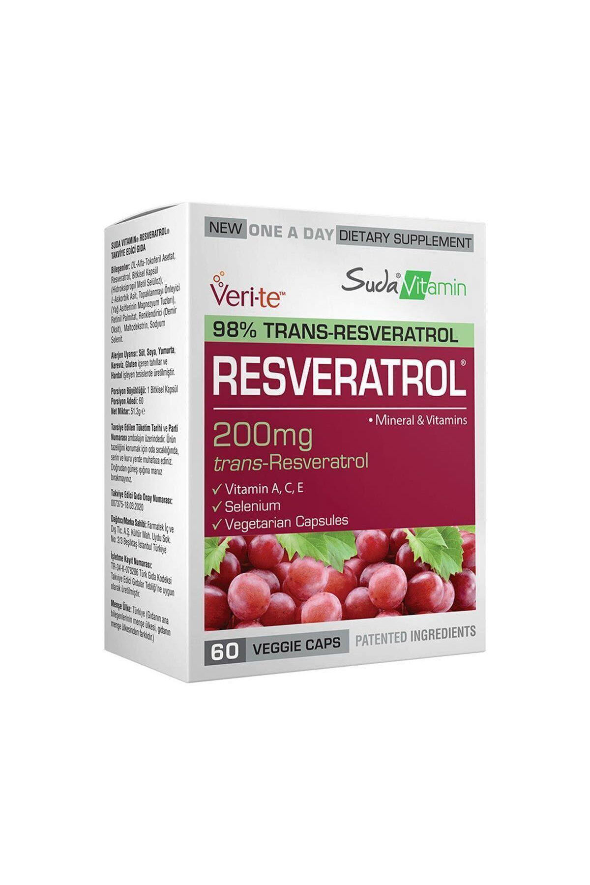Suda Vitamin Resveratrol 200Mg 60 Kapsül Takviye Edici Gıda