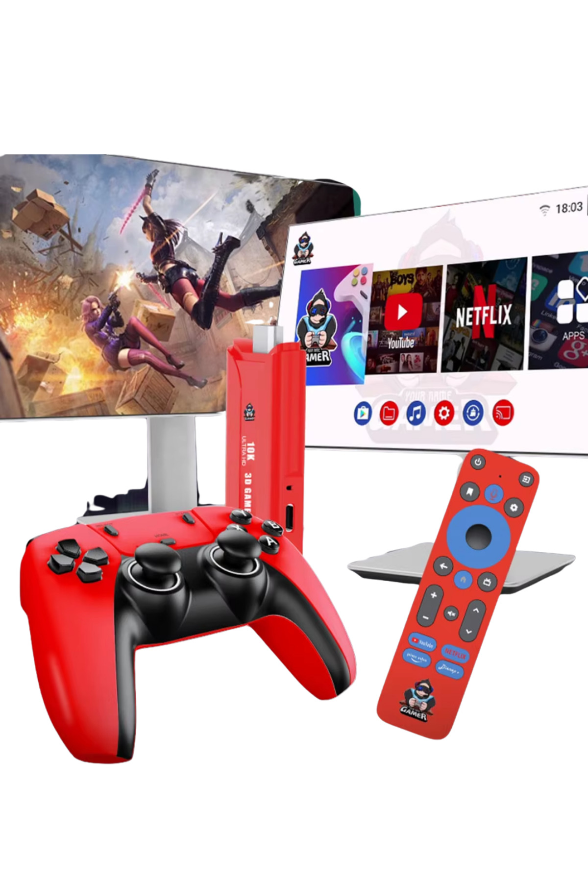 Retro Android Game Stick 64GB 10K HD Çift Kişilik Oyun Konsolu -