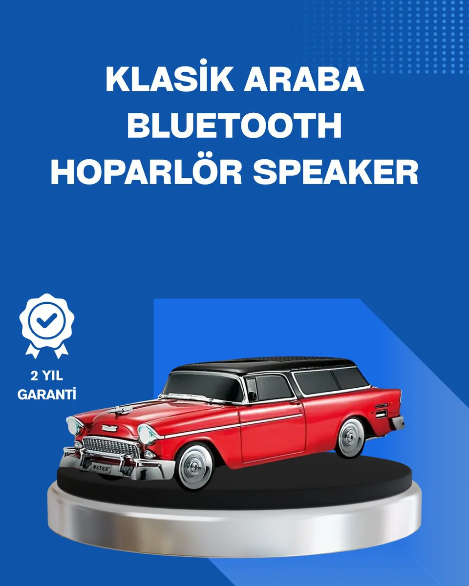 Retro Araba Şekilli Kablosuz Bluetooth Hoparlör - 10W Bluetooth Hoparlör, LED Işık ve TWS Özelliği