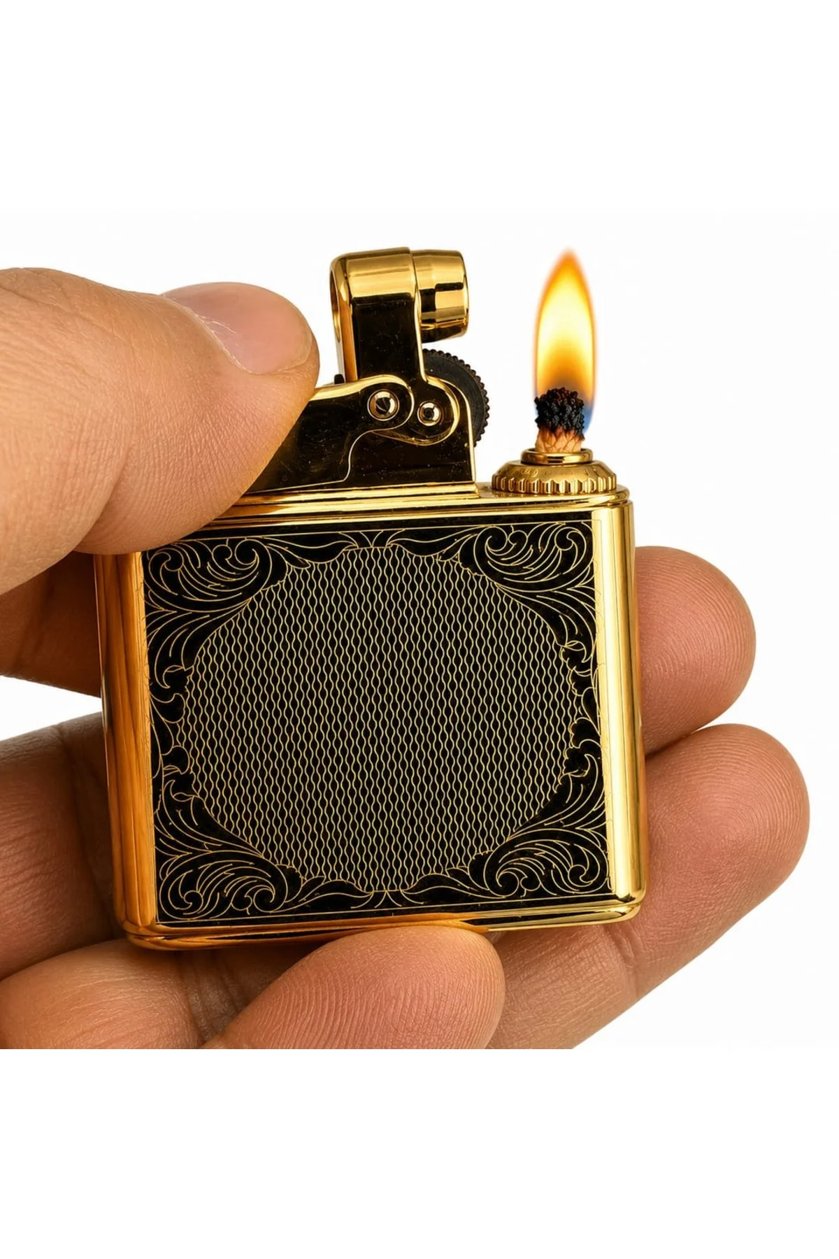 Retro Benzinli Muhtar Çakmağı - Tamamı Metal Kare Tasarım