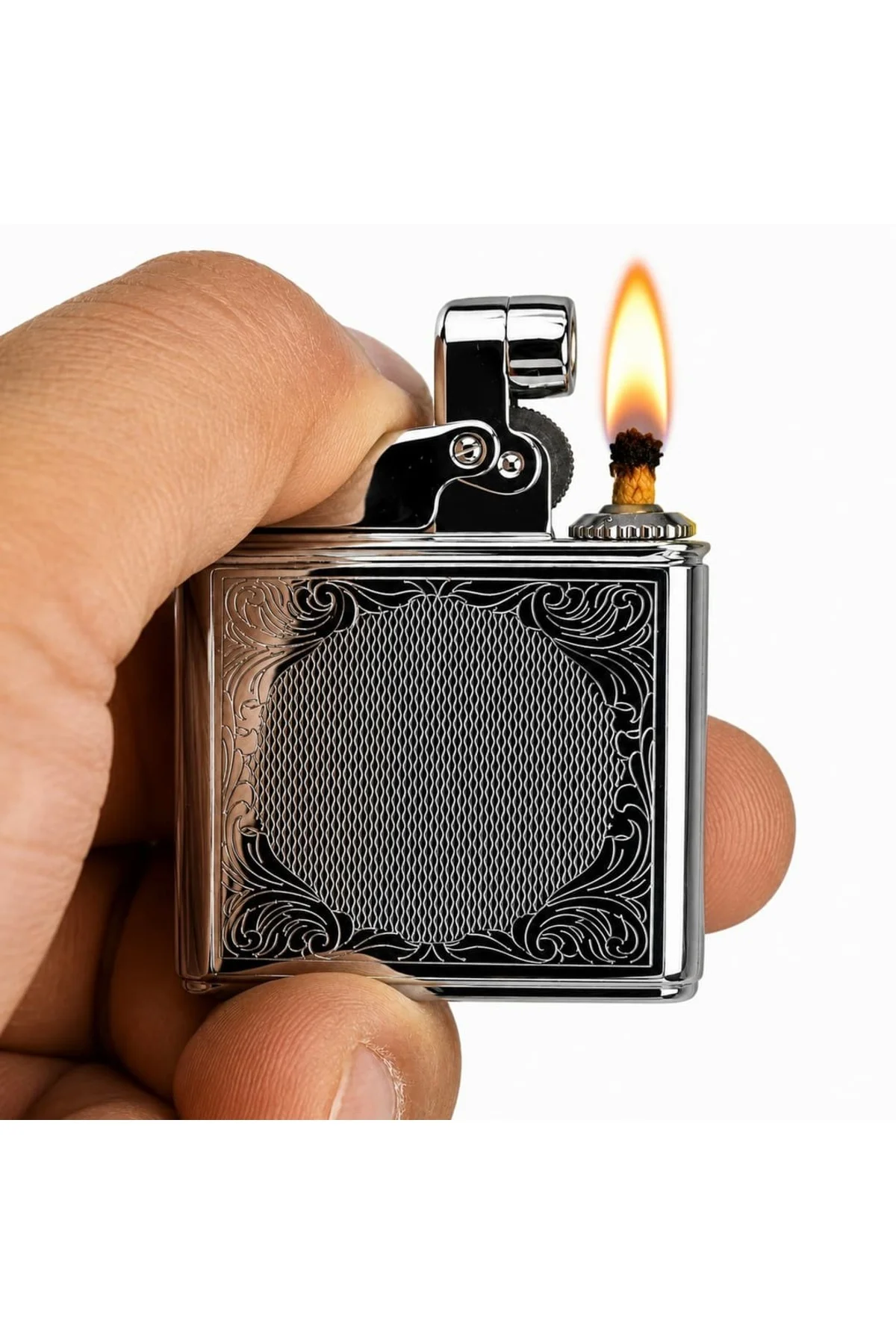 Retro Benzinli Muhtar Çakmağı - Tamamı Metal Kare Tasarım