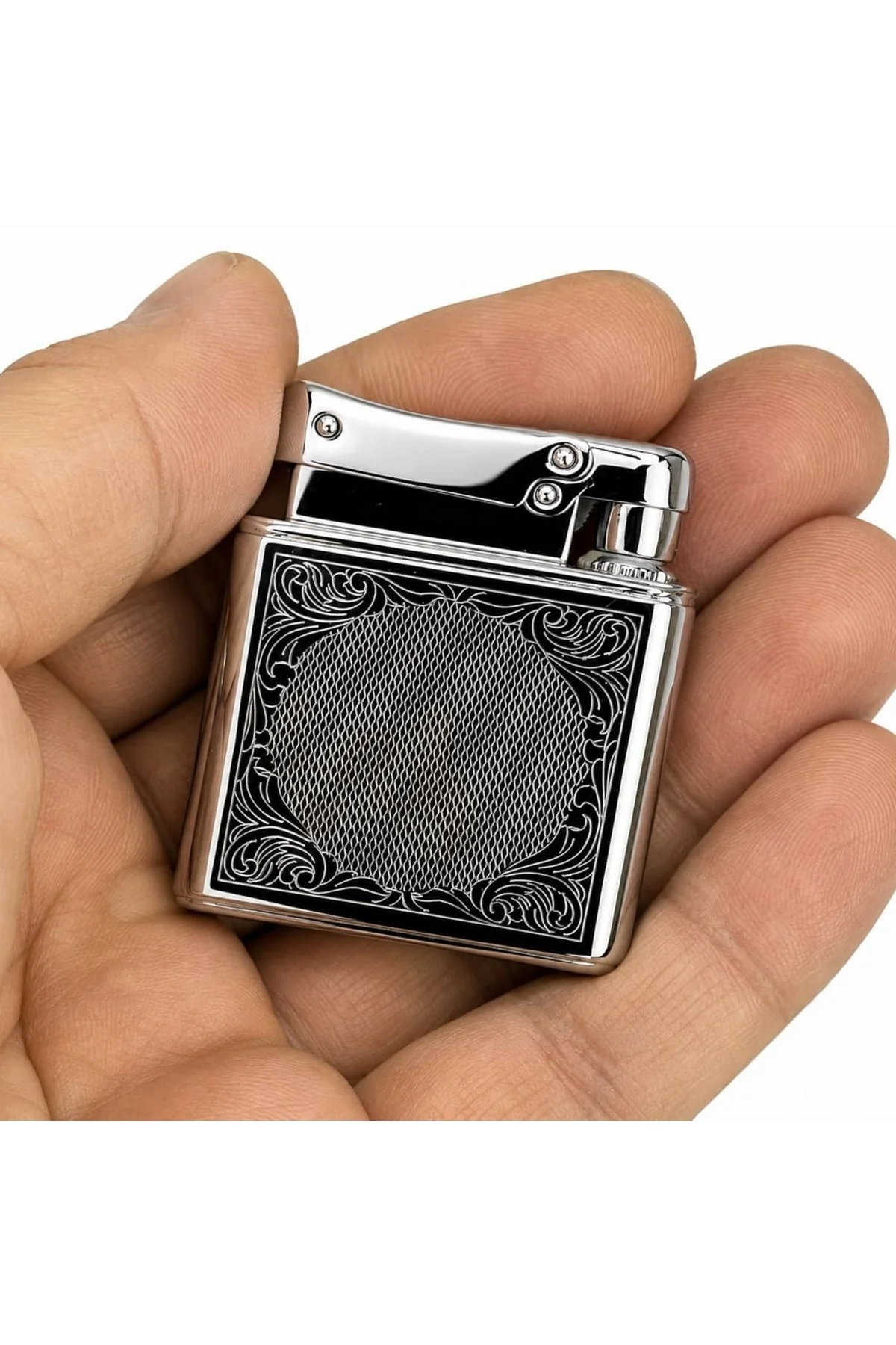 Retro Benzinli Muhtar Çakmağı - Tamamı Metal Kare Tasarım