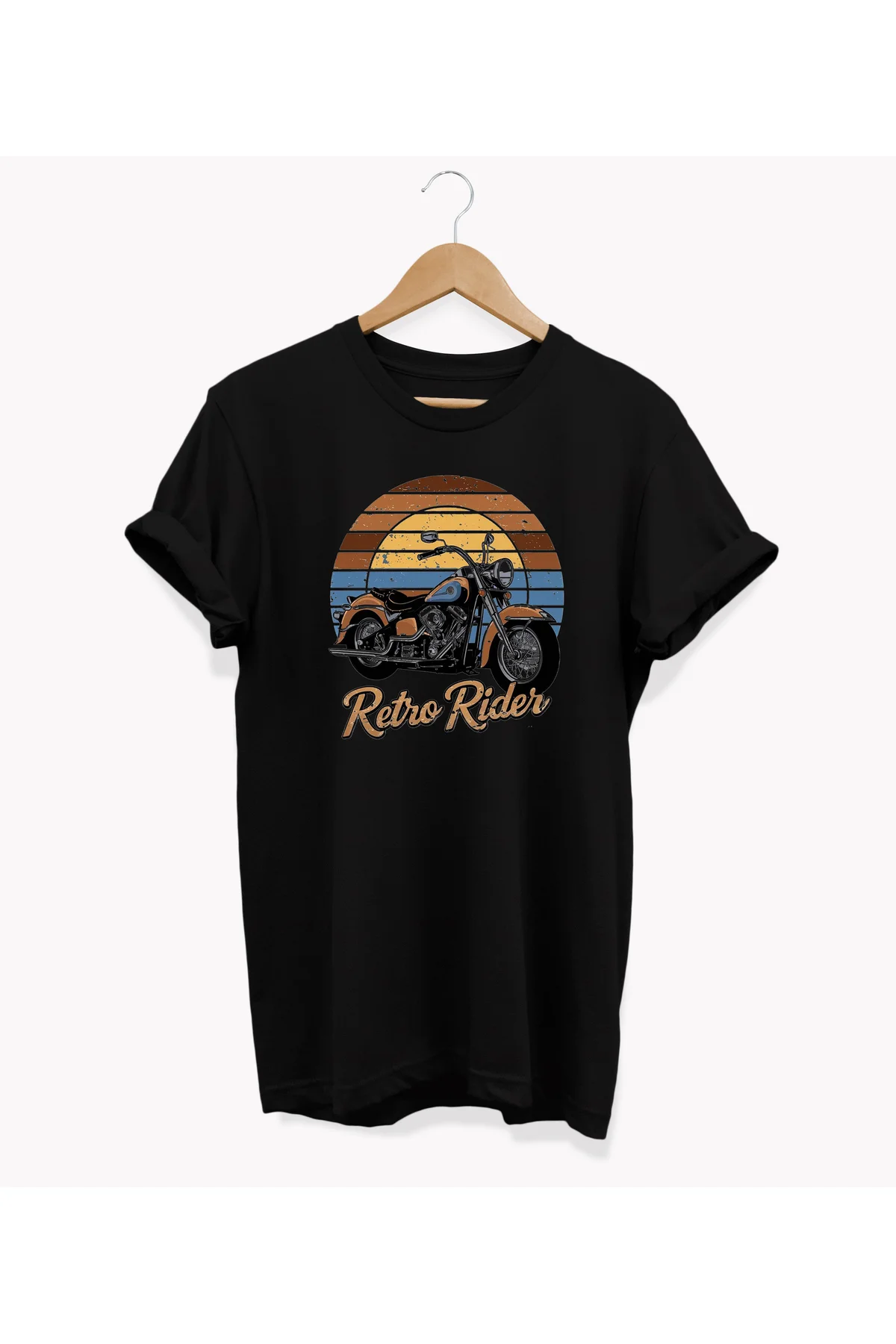 , Retro Bikers Baskılı, %100 Pamuk, Bisiklet Yaka, Oversize T-shirt, Büyük Beden Tişört