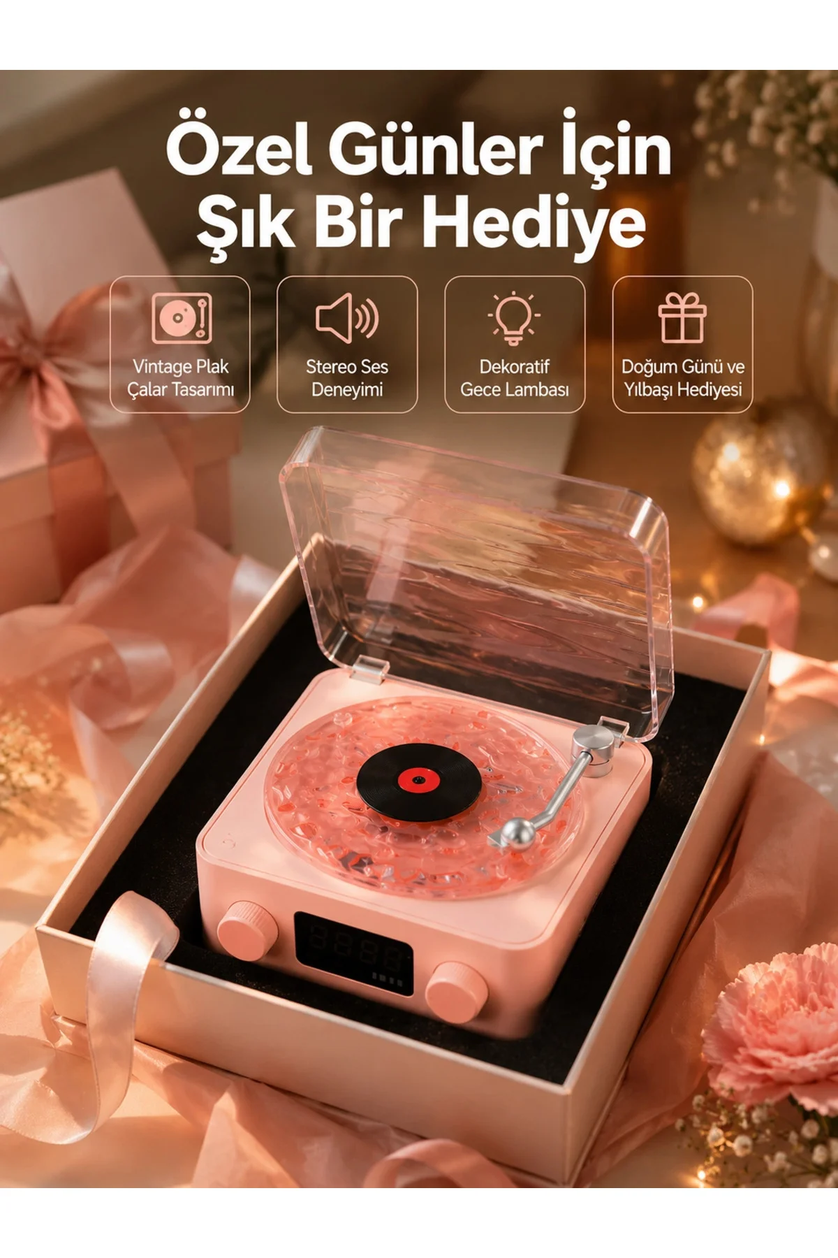 Retro Bluetooth Hoparlör – Yumuşak Gece Lambası ve Saat Göstergeli Yeni Nesil - Görsel 5