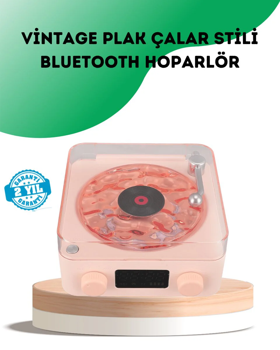 Retro Bluetooth Hoparlör – Kristal Sesli Gece Lambası Saatli Tasarım