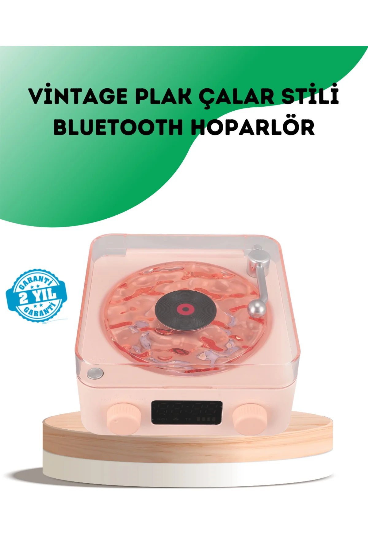 Retro Bluetooth Hoparlör – Kristal Ses, Gece Lambası, Saatli Tasa