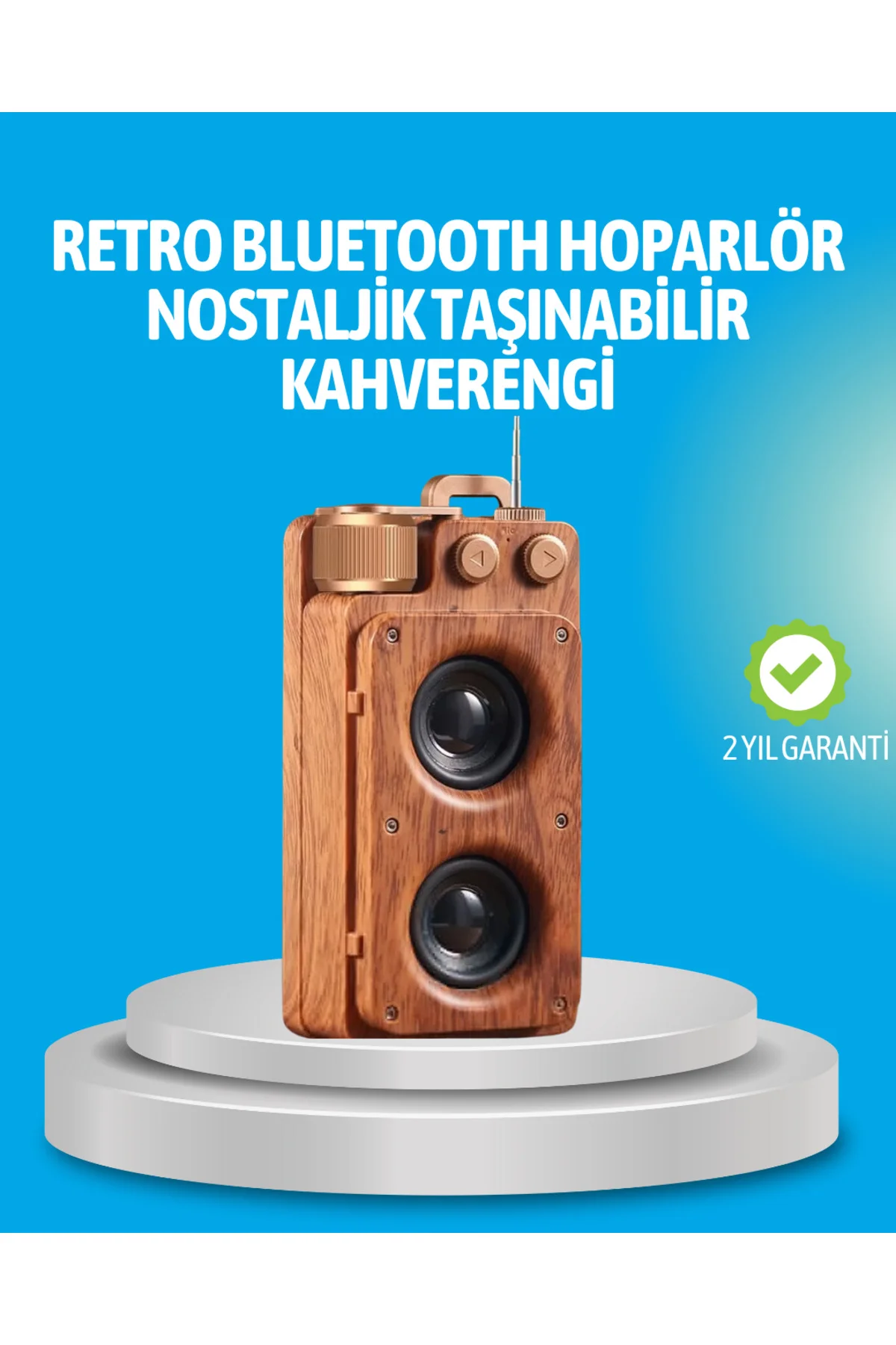 Retro Bluetooth Hoparlör Ahşap Görünümlü 5W Çift Stereo Ses