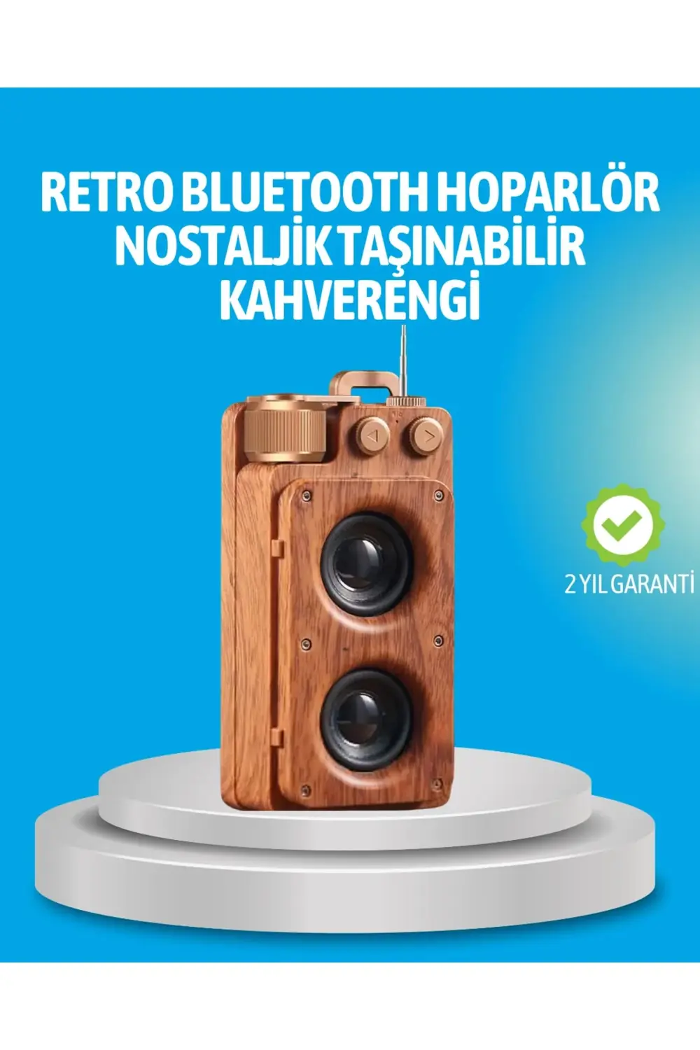 Retro Bluetooth Hoparlör Ahşap Görünümlü 5W Çift Stereo Ses