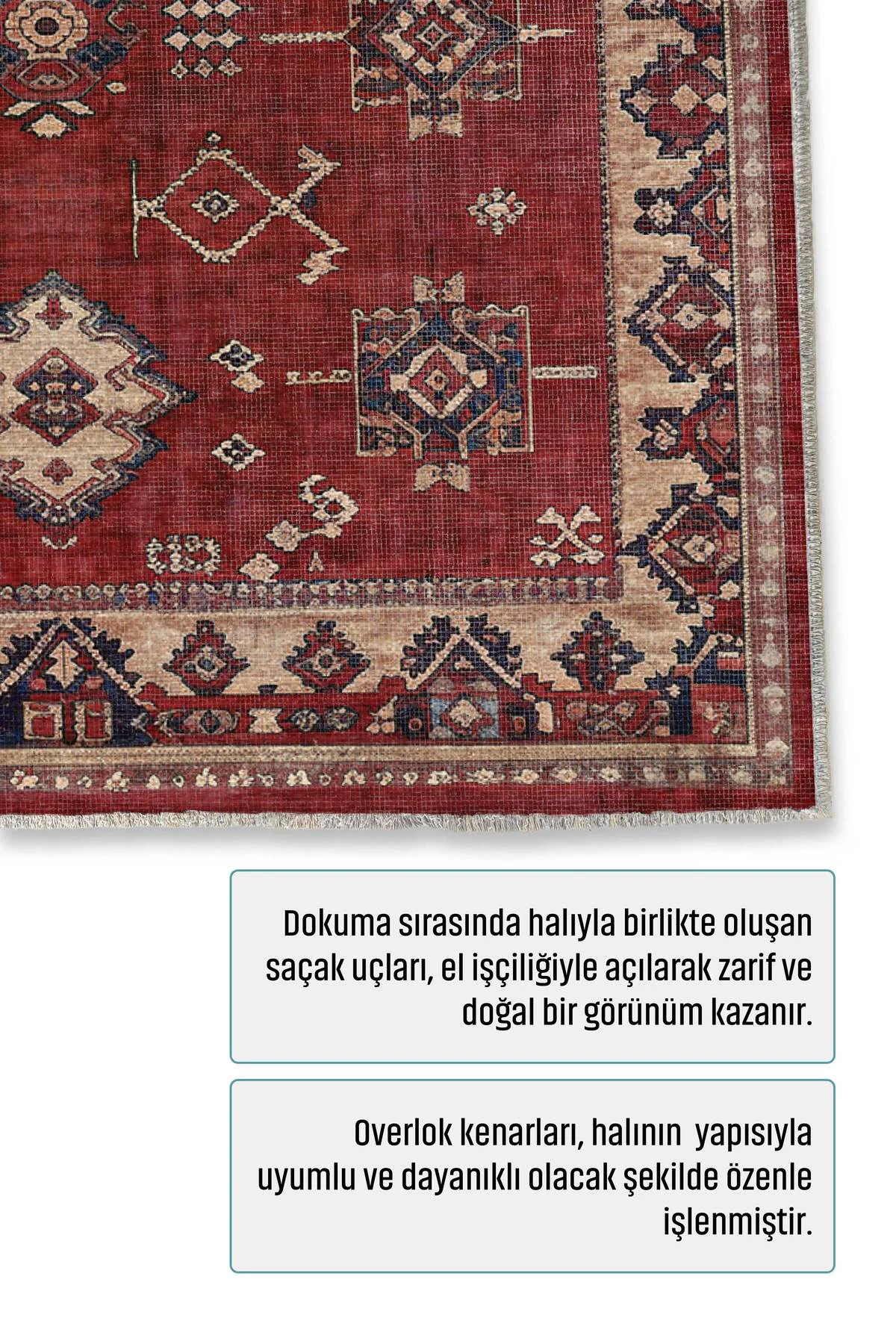 Retro Bordo Bej Şönil Halı Kilim Yolluk Kaymaz Yıkanabilir Mutfak