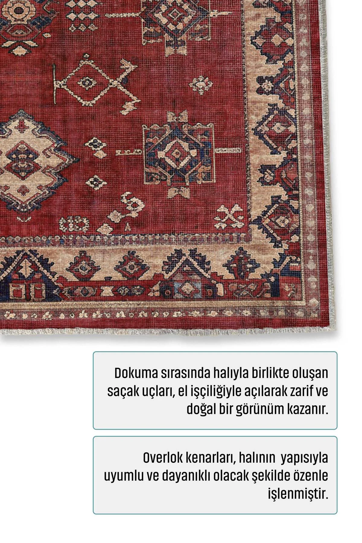 Retro Bordo Bej Şönil Halı Kilim Yolluk Kaymaz Yıkanabilir Mutfak Salon Koridor