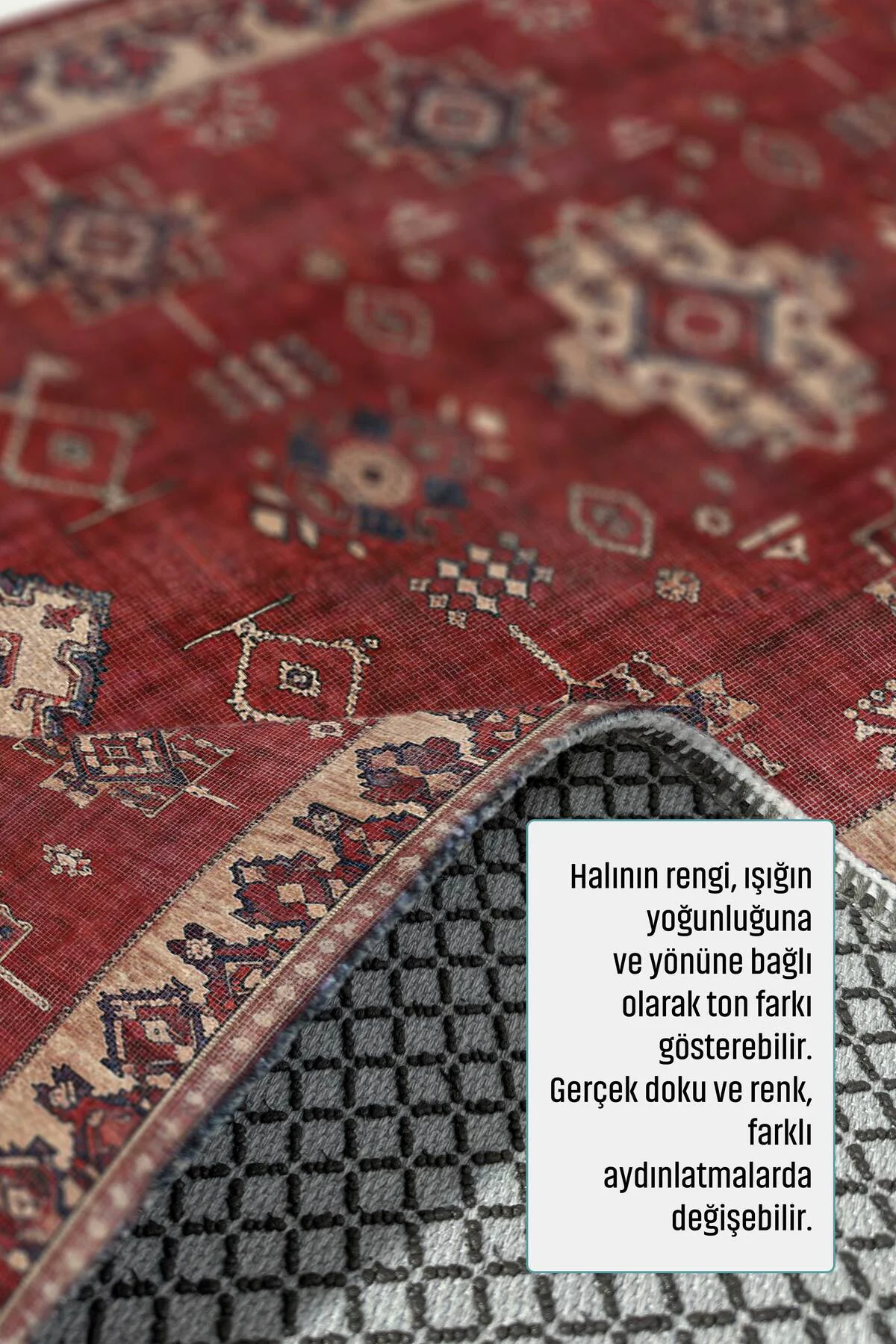 Retro Bordo Bej Şönil Halı Kilim Yolluk Kaymaz Yıkanabilir Mutfak