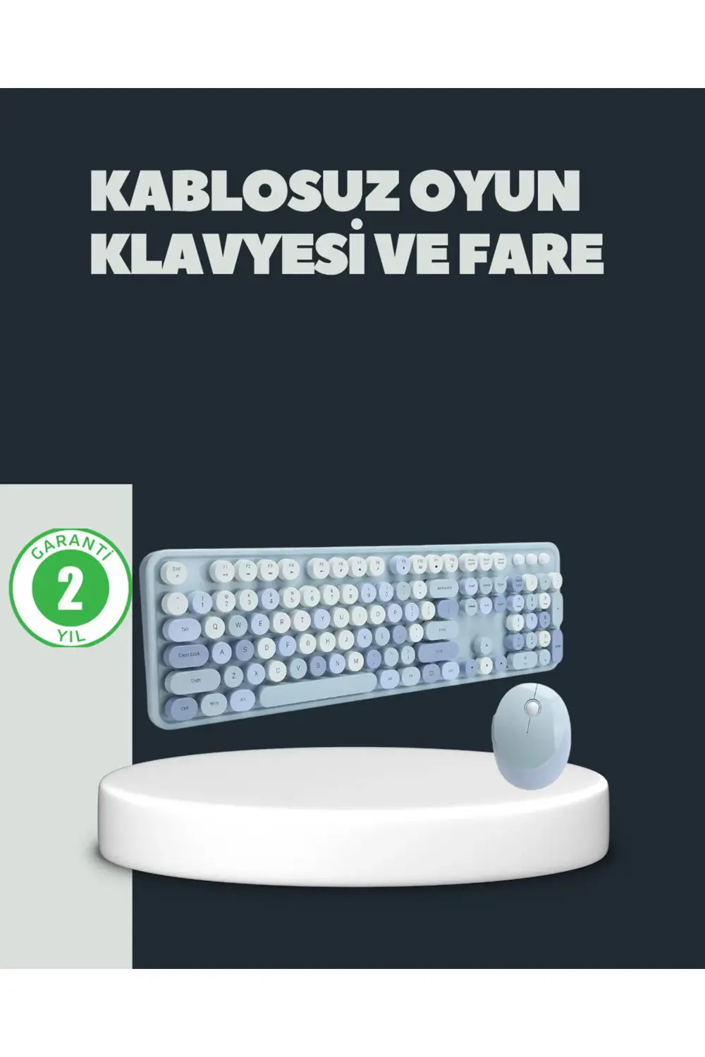 Retro Daktilo Stilli Kablosuz Klavye Mouse Seti – Sessiz ve Şık