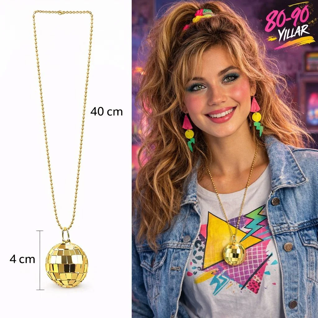 Retro Disko Topu Şekilli Kolye - 80'li 90'lı Yıllar Parti Aksesuarı Fiyatı, Yorumları ve Özellikleri
