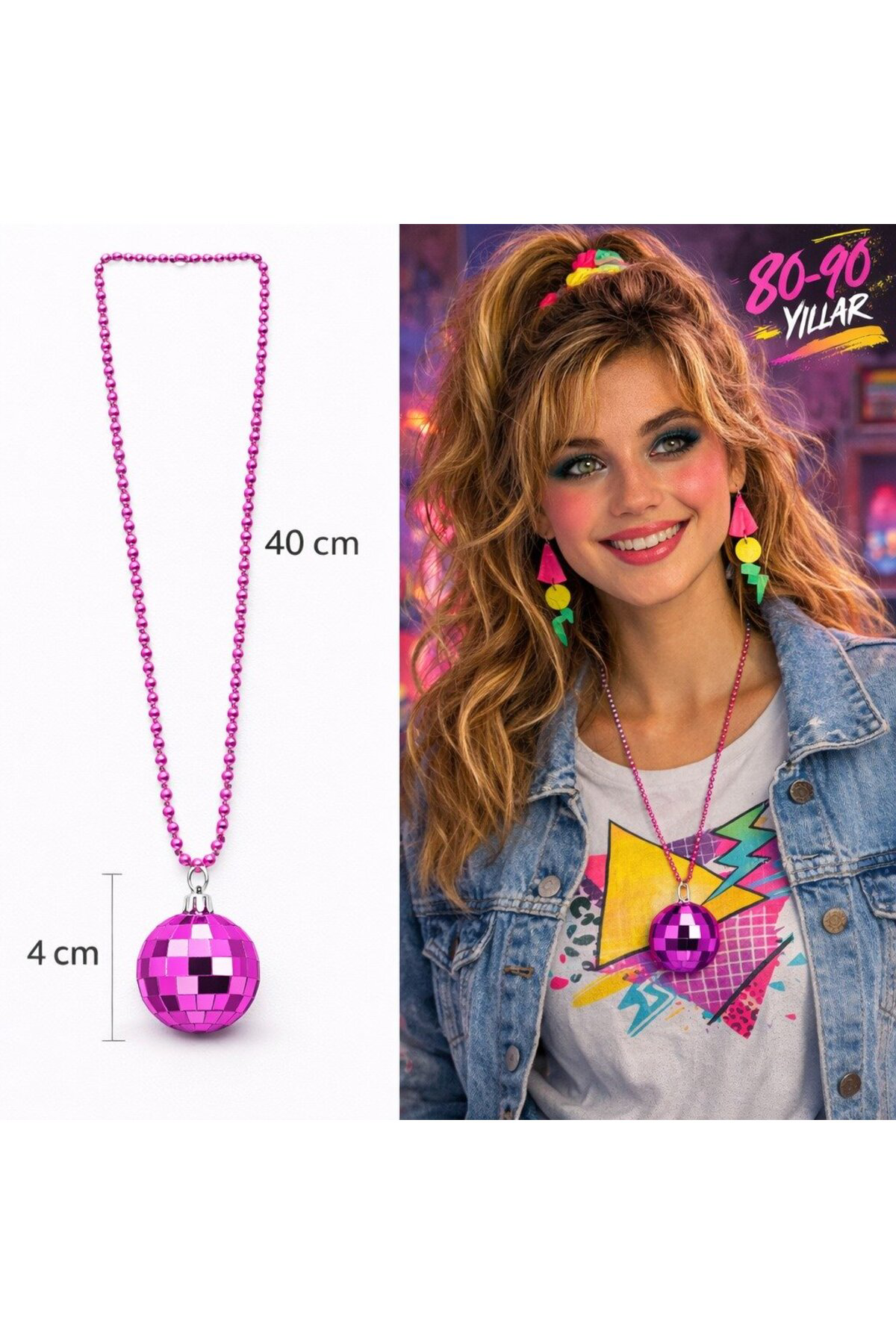 Retro Disko Topu Şekilli 80&amp;#39;ler 90&amp;#39;lar Fuşya Pemb