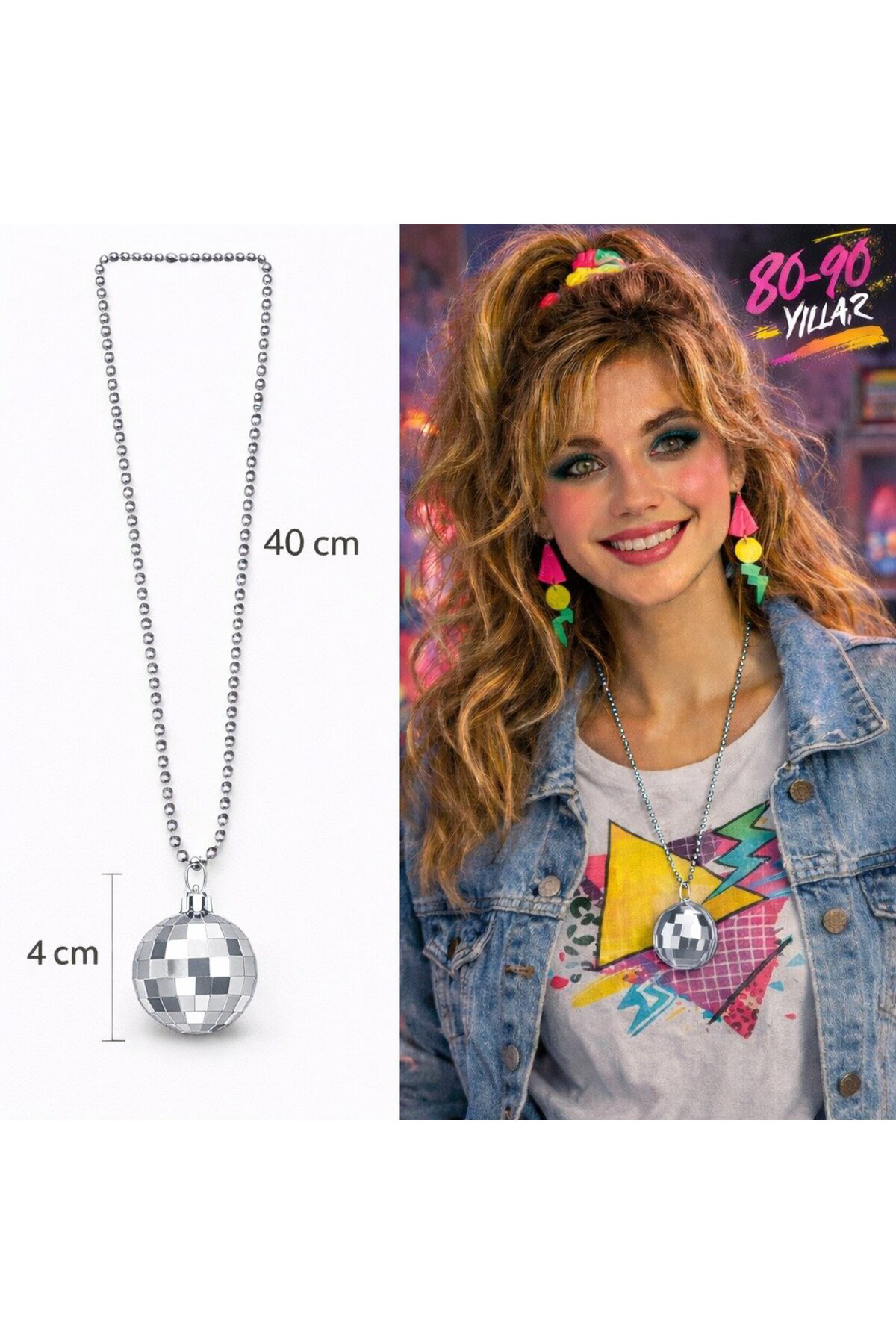 Retro Disko Topu Şekilli 80&amp;#39;ler 90&amp;#39;lar Gümüş Renk