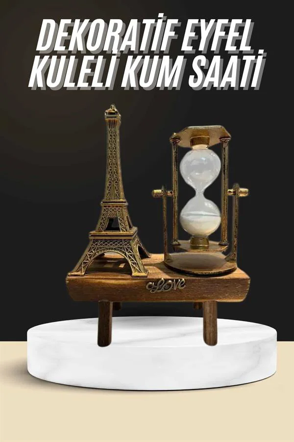 Retro Eyfel Kulesi Ve Kum Saati Dekoratif Ahşap Görünümlü Masa Biblosu Retro Eyfel Kulesi Ve Kum Saati Dekoratif Ahşap Görünümlü Masa Biblosu