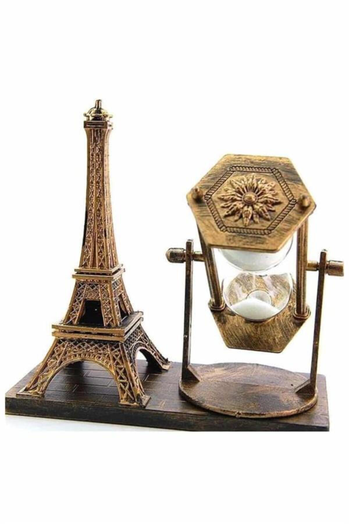 Retro Eyfel Kulesi Ve Kum Saati Dekoratif Ahşap Görünümlü Masa Bi