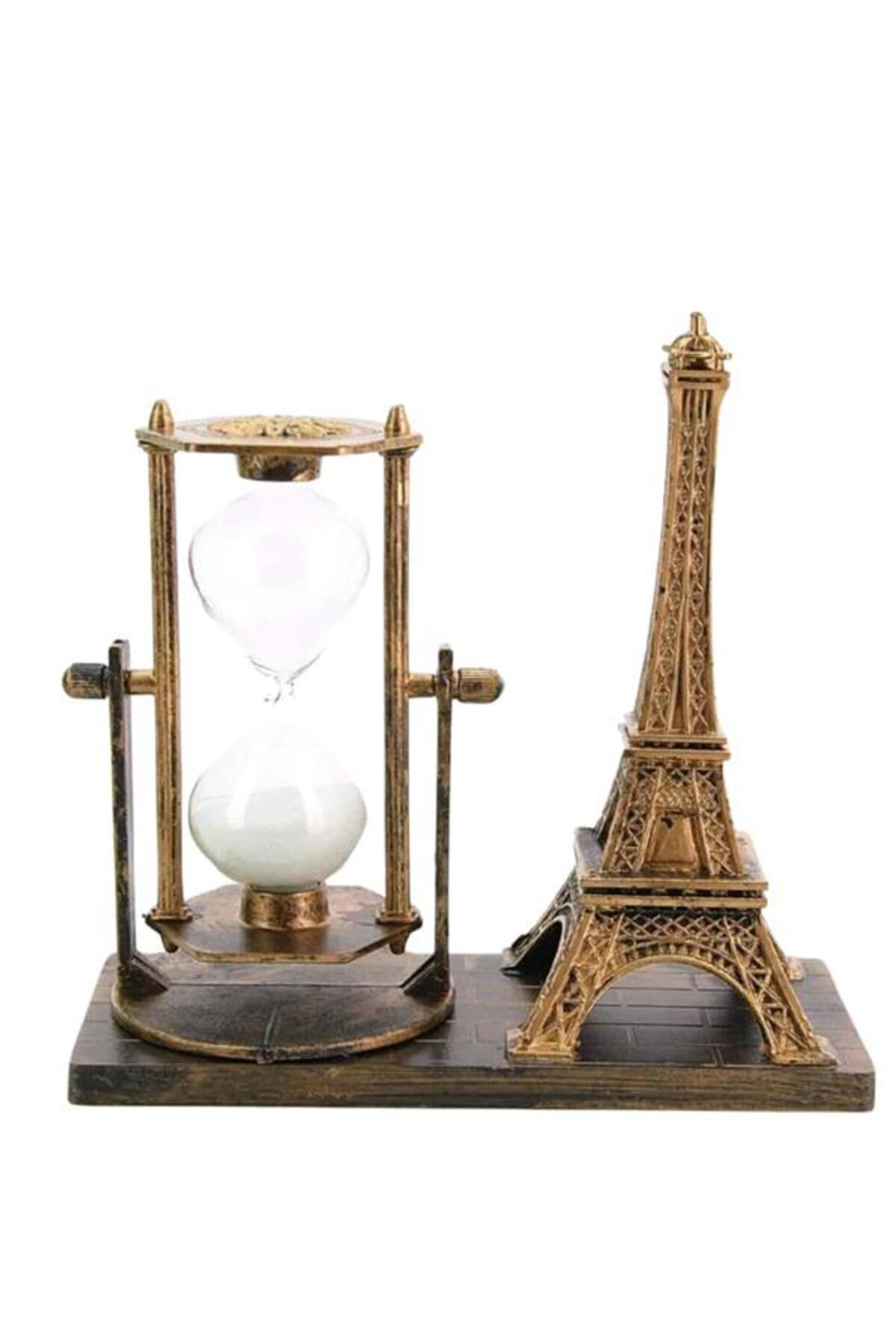 Retro Eyfel Kulesi Ve Kum Saati Dekoratif Ahşap Görünümlü Masa Bi
