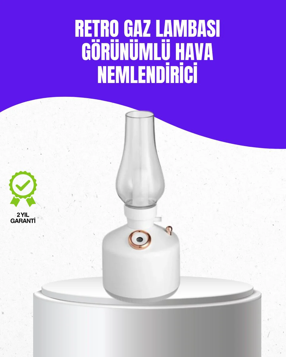 Retro Gaz Lambası Görünümlü Ledli Buhar Püskürtücü Aroma Difüzör - Sessiz, Kablosuz ve Dekoratif Nemlendirici